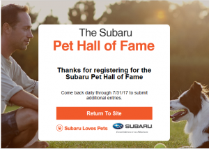 Subaru contest entry received